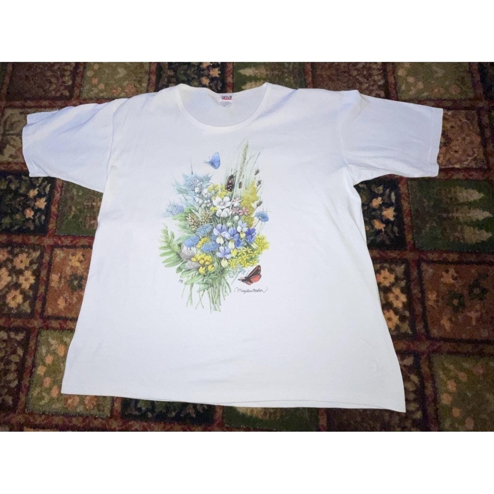 VTG Marjolein Bastin T Shirt Flowers Floral Butterflies Art Sz XL Anvil